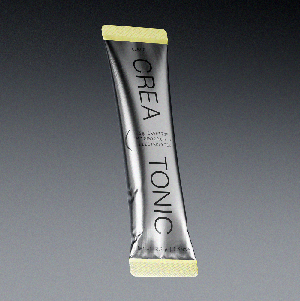 Creatonic supplement stick pack on a grey background